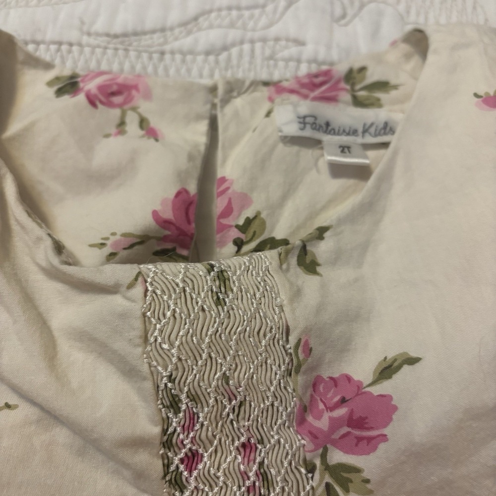 Fantasie Kids Girls 2T A-line Dress Sleeveless Cream Pink Floral Print Ruffles - Picture 4 of 6